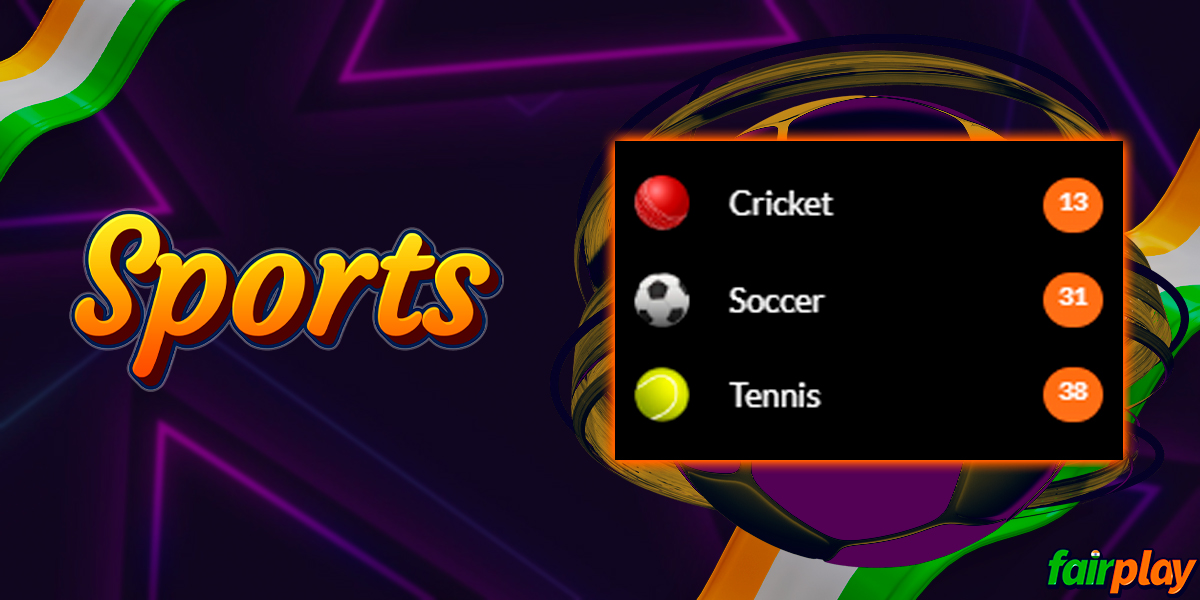 Available sports on the official website